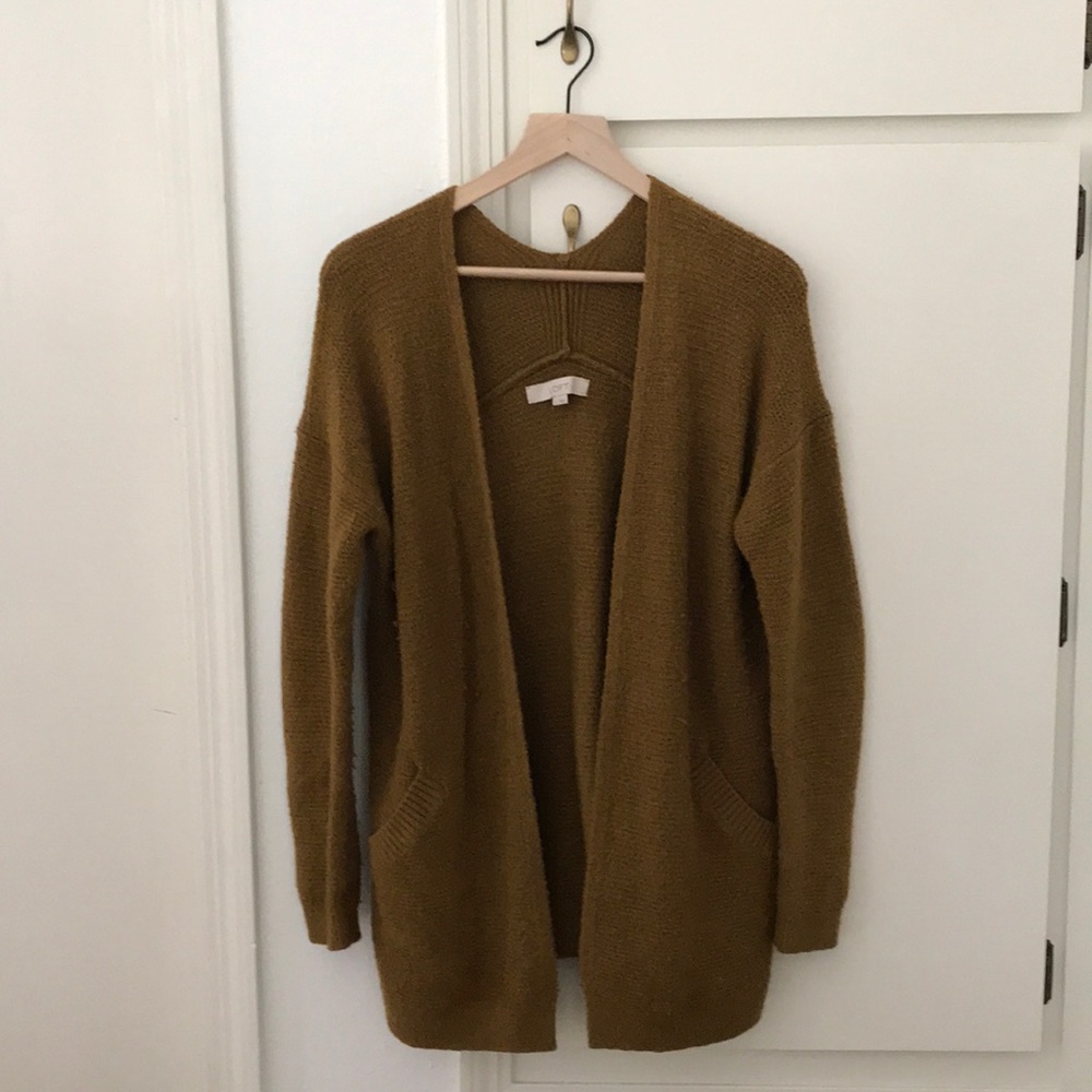 Loft Olive / Mustard Long Cardigan with Pockets